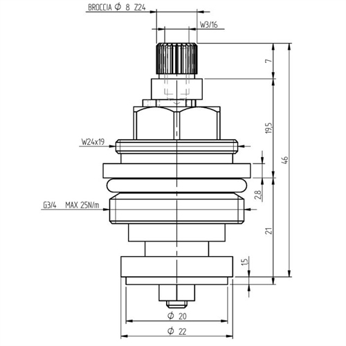 Replacement 3/4'' Tap Valve- 24 teeth spline